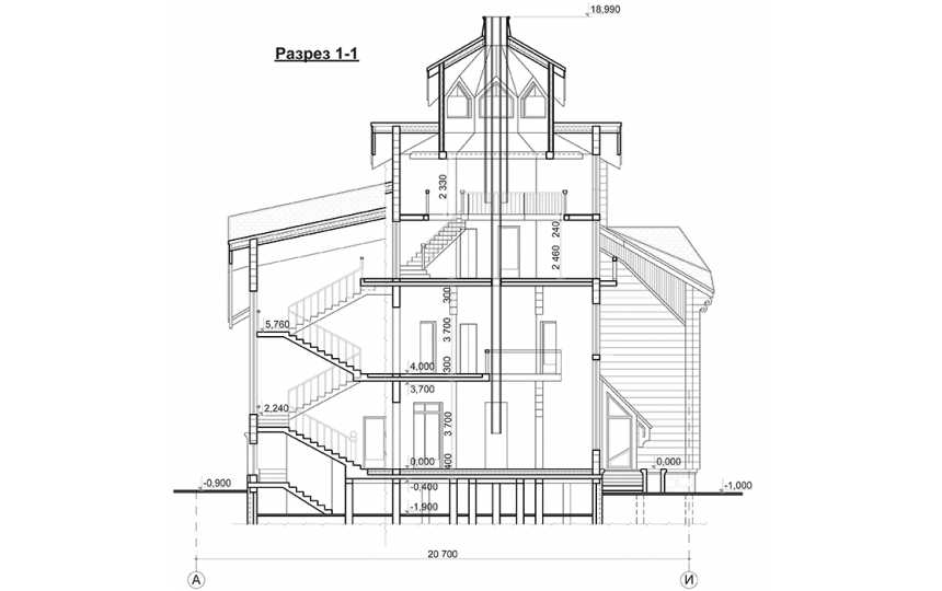 Проект трёхэтажного дома из кирпича в стиле барокко с мансардным этажом и эркерами, с площадью до 550 кв м PA-49