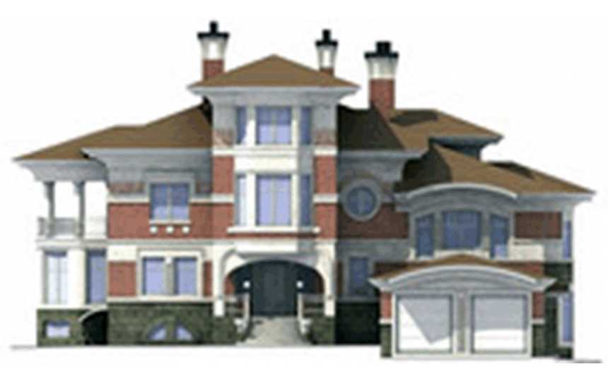 Проект двухэтажного дома в стиле барокко из пеноблоков с цокольным этажом и двухместным гаражом, площадью до 1050 кв м AG-3