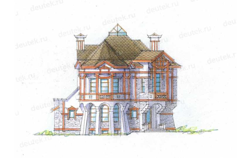 Проект двухэтажного дома из кирпича в стиле барокко с мансардным этажом и вторым светом, с площадью до 350 кв м PA-6
