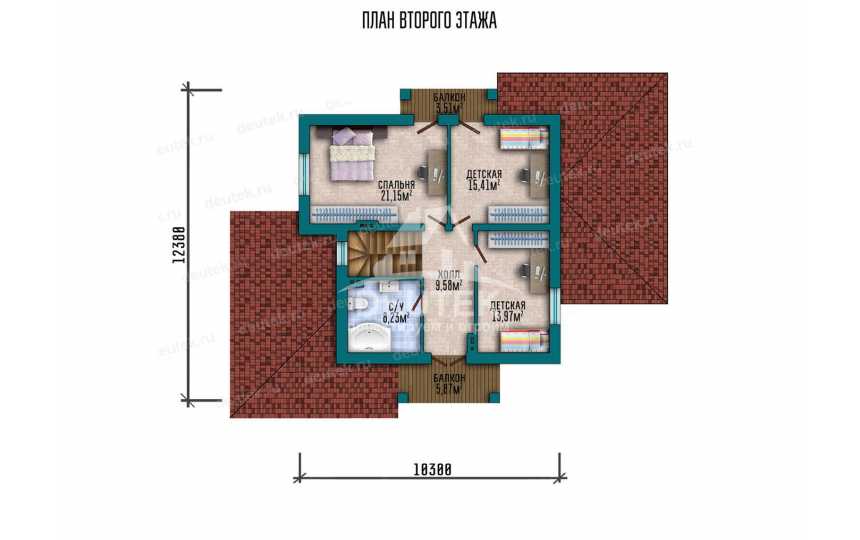 Проект двухэтажного дома с размерами 16 м на 15 м SRK-5