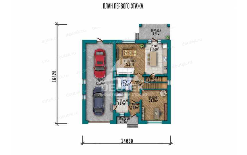Проект двухэтажного дома с двухместным гаражом SRK-10