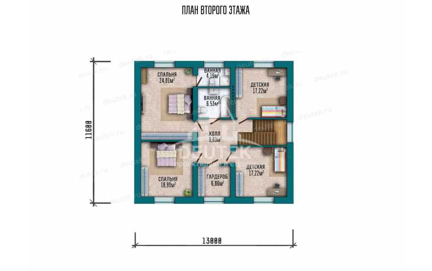 Проект двухэтажного дома с размерами 13 м на 12 м  SRK-11