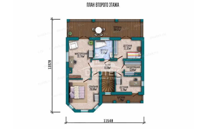 Проект двухэтажного дома с чердаком  SRK-19
