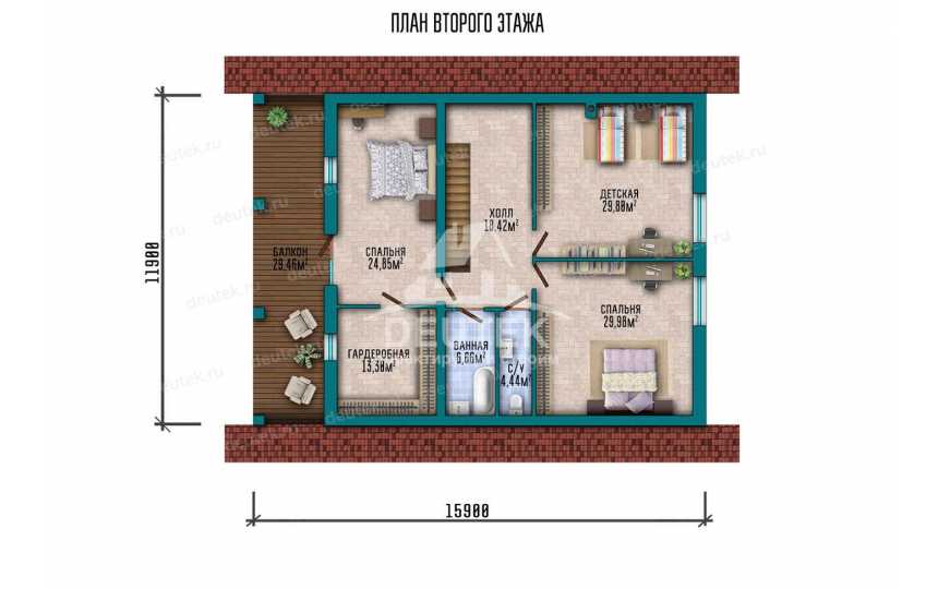 Проект двухэтажного дома с размерами 16 м на 13 м SRK-25