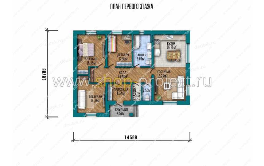 проект узкого одноэтажного дома площадью до 150 кв. м LK-50