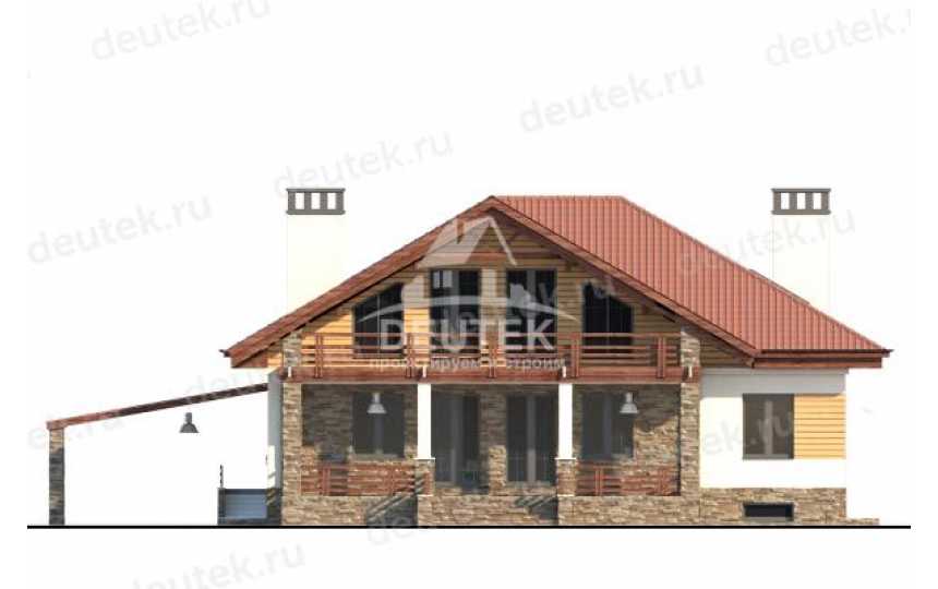 Проект жилого узкого одноэтажного дома в европейском стиле с навесом для автомобиля и цокольным этажом LK-60
