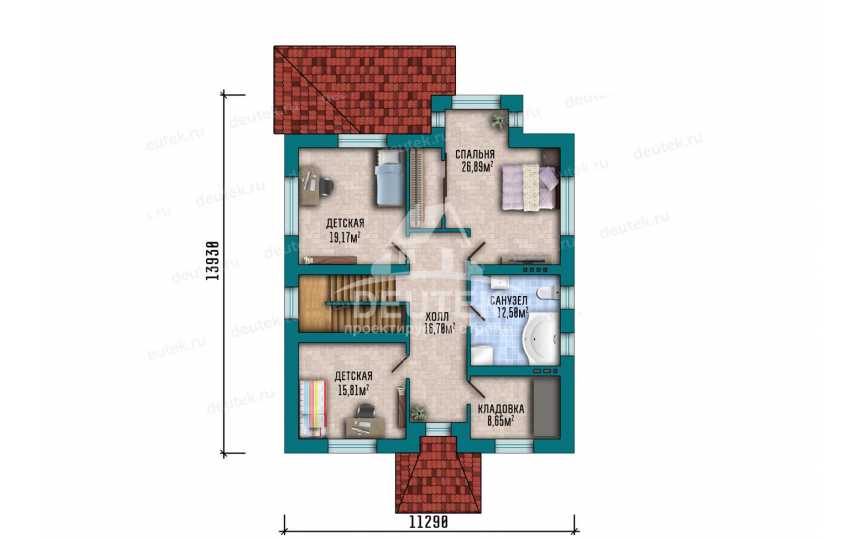 Проект жилого узкого двухэтажного дома в европейском стиле с размерами 12 м на 18 м LK-65