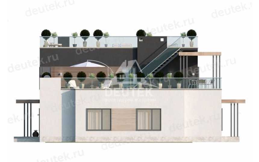 Проект в стиле хай-тек двухэтажного дома в европейском стиле с террасами на втором этаже и на крыше LK-88