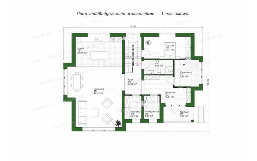 Проект индивидуального двухэтажного жилого дома с мансардным этажом DTE-173