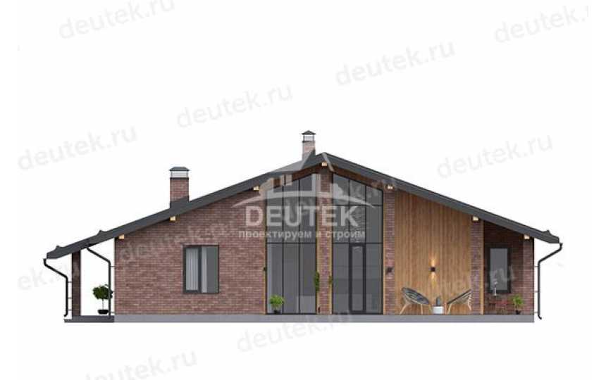 Проект жилого узкого одноэтажного дома из газобетона в европейском стиле с большими окнами LK-110