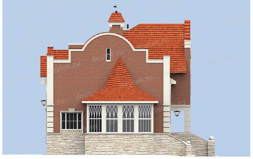 Проект квадратного двухэтажного дома в стиле барокко с цокольным этажом - LK-207
