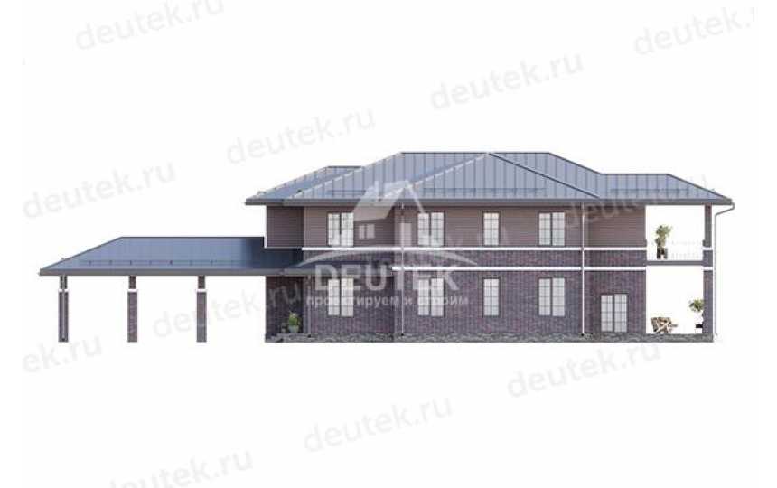 Проект узкого двухэтажного дома с навесом для 2 автомобилей и тренажёрным залом - LK-275