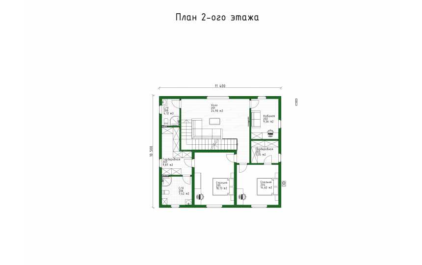 Проект узкого двухэтажного дома с навесом для двух автомобилей - P233