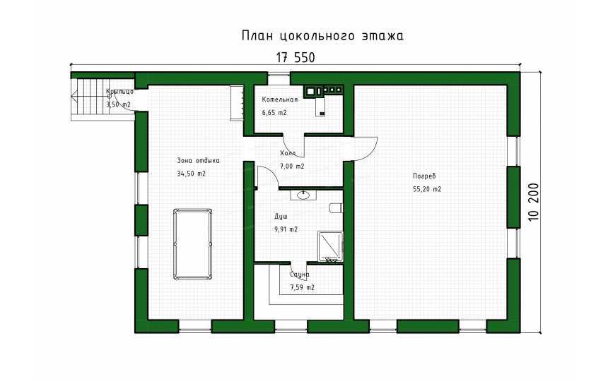 Проект узкого двухэтажного дома с цоколем и сауной - P278