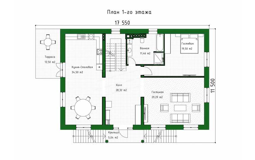 Проект узкого двухэтажного дома с цоколем и сауной - P278