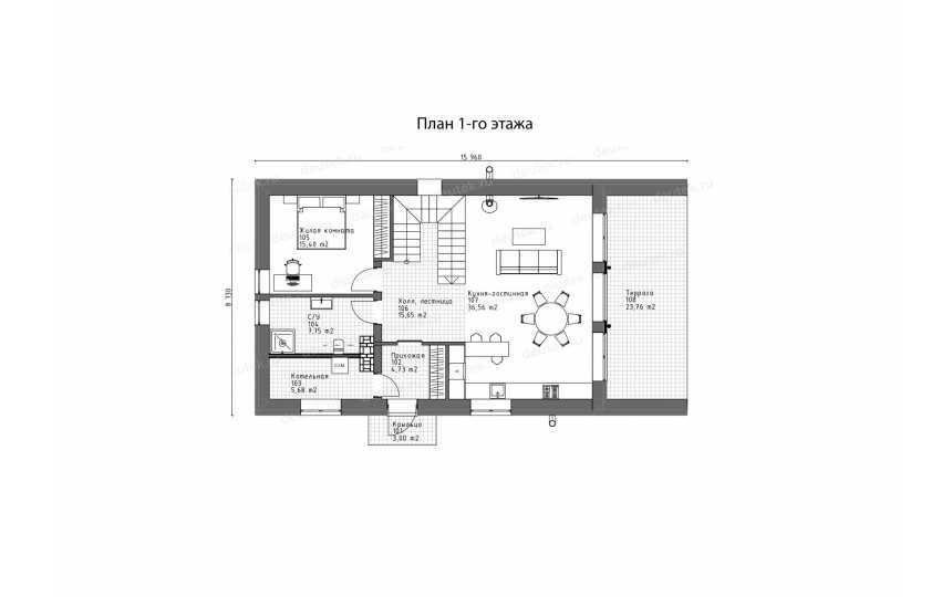 Проект одноэтажного дома в современном стиле с вторым светом - P283