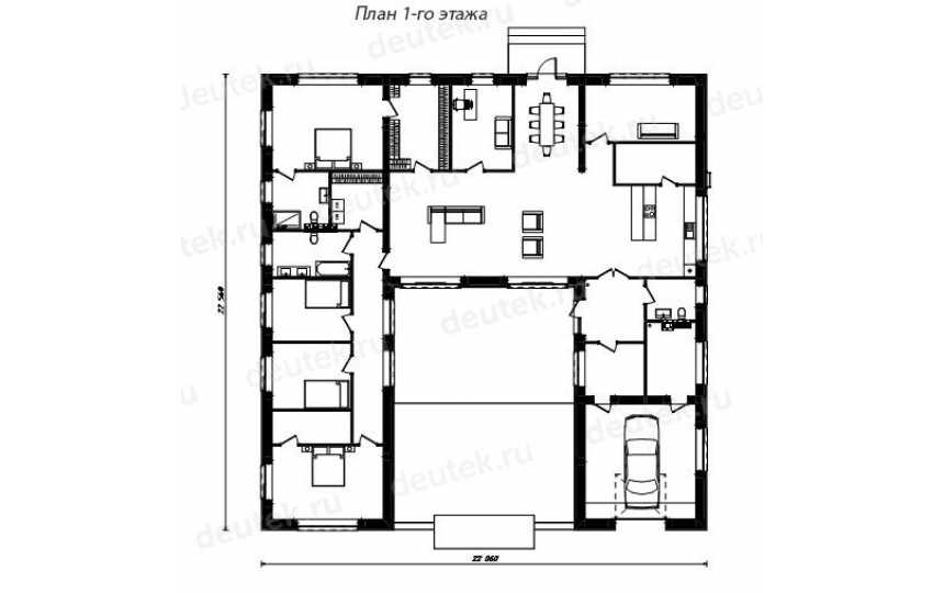 Проект жилого одноэтажного дома с одноместным гаражом - P296
