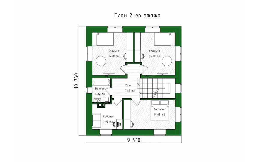 Проект квадратного двухэтажного дома с кабинетом - P303