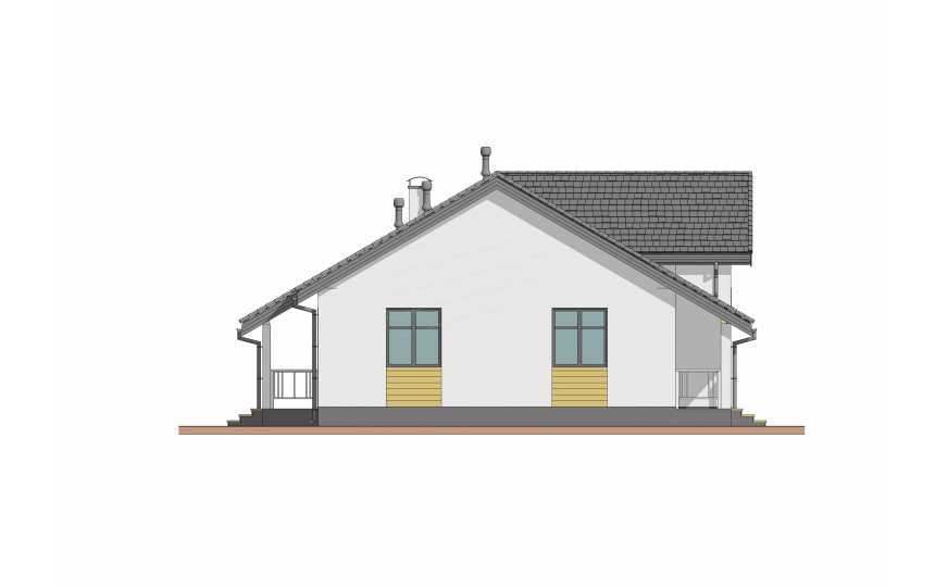 Проект узкого одноэтажного дома со вторым светом - P268