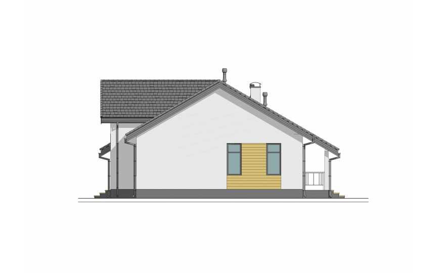 Проект узкого одноэтажного дома со вторым светом - P268