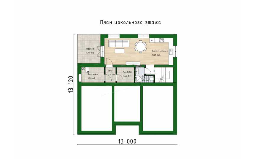 Проект квадратного двухэтажного дома с цоколем и одноместным гаражом - P228