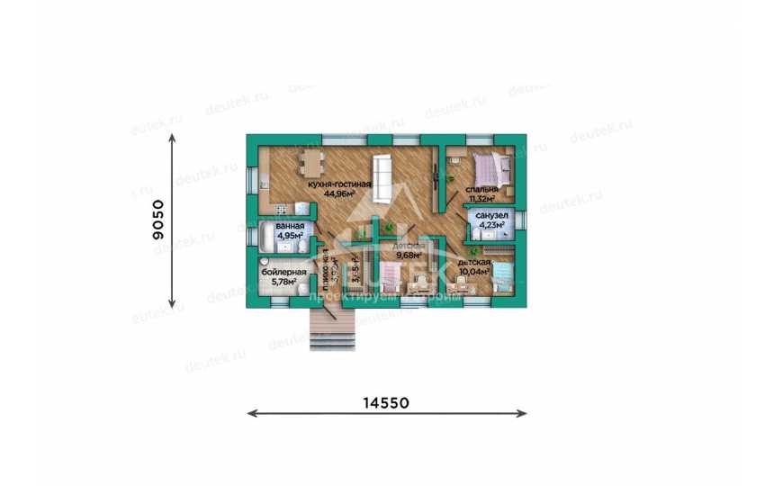 Проект узкого одноэтажного дома с тремя спальнями - LK-285