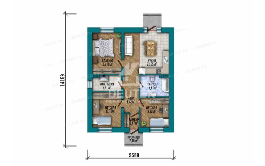 Проект узкого одноэтажного дома с площадью до 100 кв м - LK-308