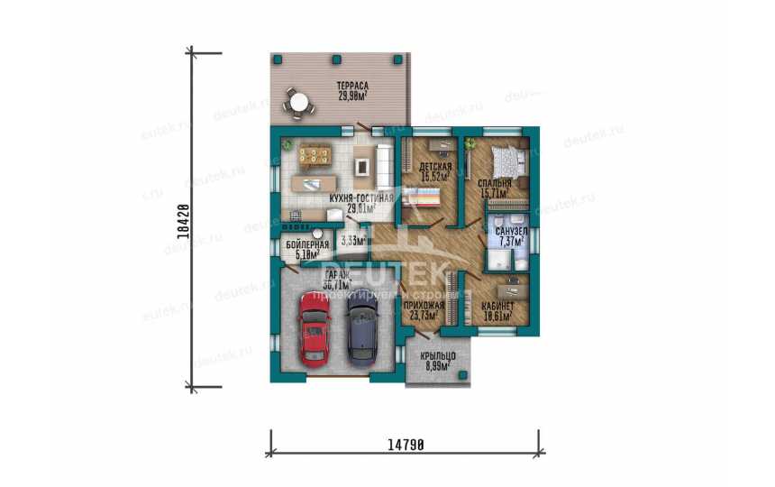 Проект жилого одноэтажного дома с гаражом - LK-320