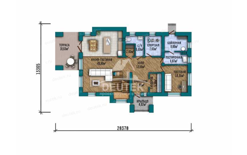 Проект узкого двухэтажного дома с большими окнами и тренажерным залом - LK-327