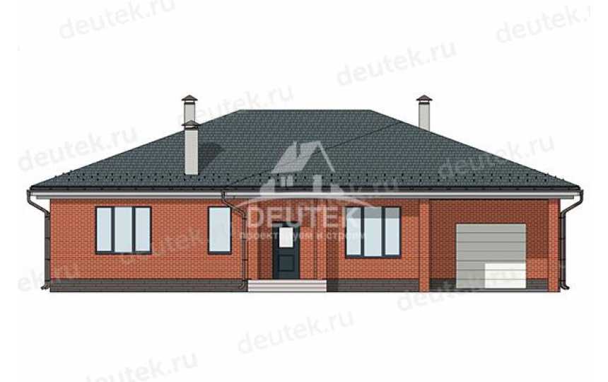 Проект квадратного одноэтажного дома с гаражом и верандой - LK-379