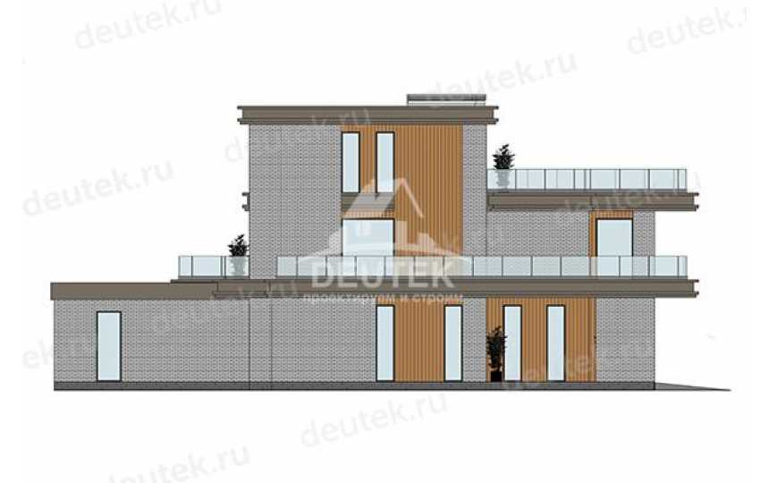 Проект современного трехэтажного дома с гаражом, бассейном и террасами - LK-416