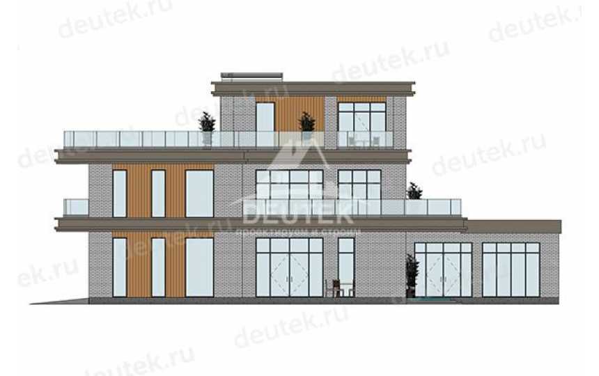 Проект современного трехэтажного дома с гаражом, бассейном и террасами - LK-416