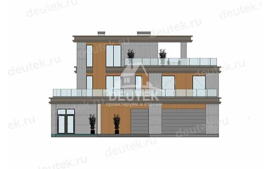 Проект современного трехэтажного дома с гаражом, бассейном и террасами - LK-416
