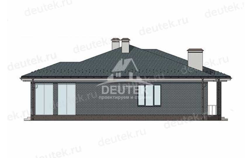 Проект квадратного одноэтажного дома с одноместным гаражом и верандой - LK-427