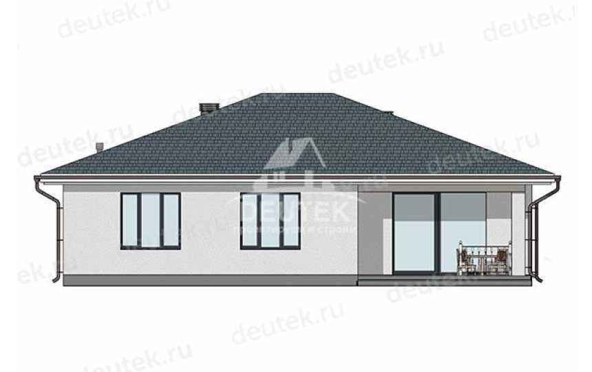 Проект квадратного одноэтажного дома с террасой и кабинетом - LK-428