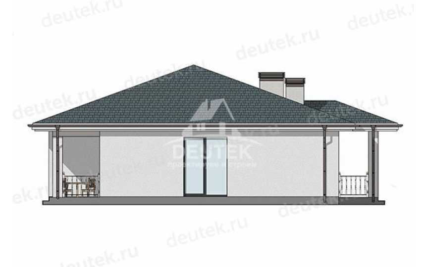 Проект квадратного одноэтажного дома с террасой и кабинетом - LK-428