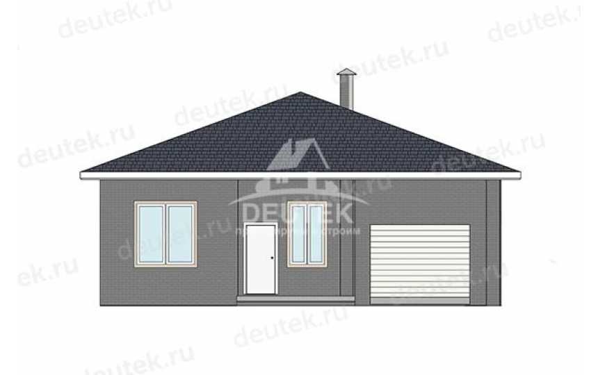 Проект жилого одноэтажного дома с одноместным гаражом и навесом для автомобиля - LK-448
