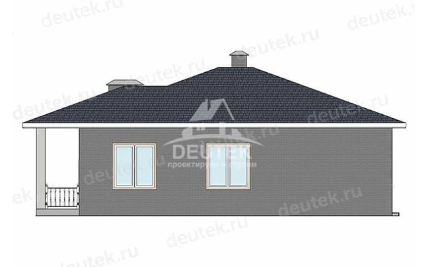 Проект жилого одноэтажного дома с одноместным гаражом и навесом для автомобиля - LK-448