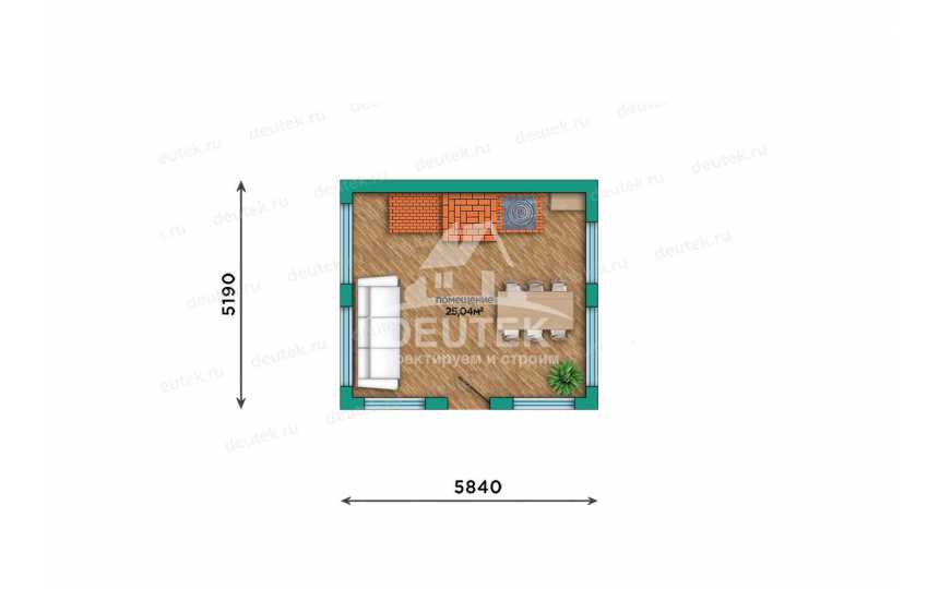 Готовый проект уютного дома-беседки 25 м² с вальмовой крышей и большими окнами - LK-536
