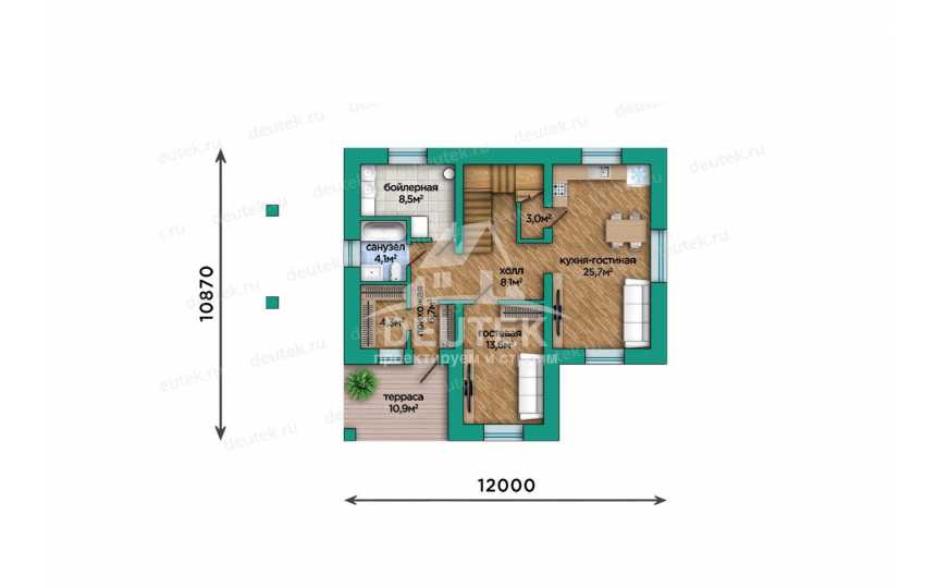 Проект мансардного дома 154,76 м² — 4 спальни, терраса - LK-538