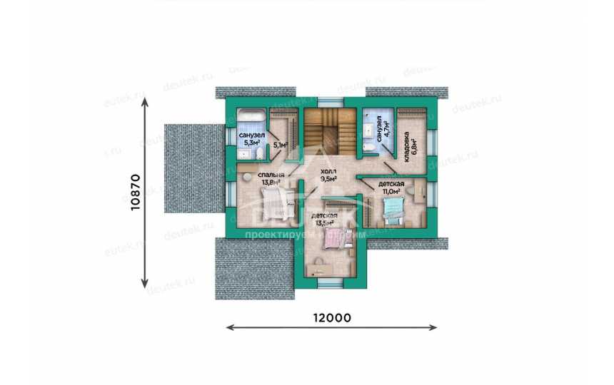 Проект мансардного дома 154,76 м² — 4 спальни, терраса - LK-538