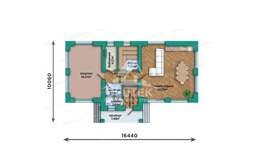 Проект бани 247,91 м² — комната отдыха 42,25 м², спортзал - LK-539