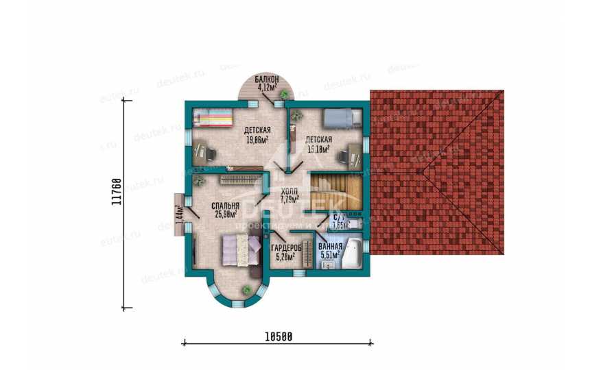 Проект дома с мансардой 210,44 м² — 3 спальни, большая терраса и гараж на 2 авто - LK-546