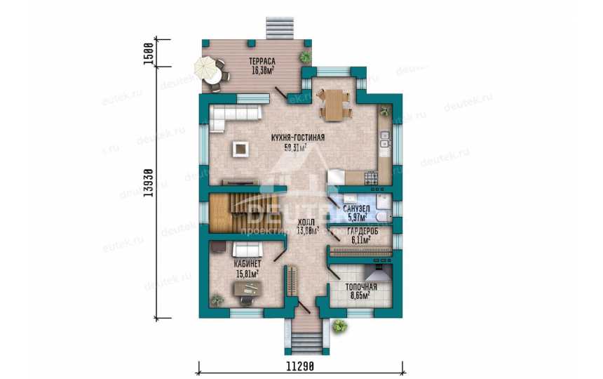 Проект двухэтажного дома 200,37 м² — 3 спальни, просторная кухня‑гостиная и терраса - LK-547