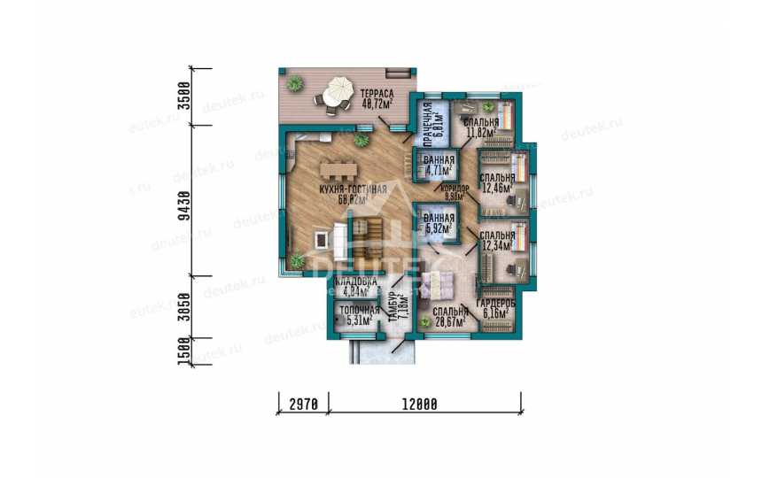 Проект двухэтажного дома площадью 317,7 м² — 4 спальни, просторные террасы и эксплуатируемая кровля - LK-549