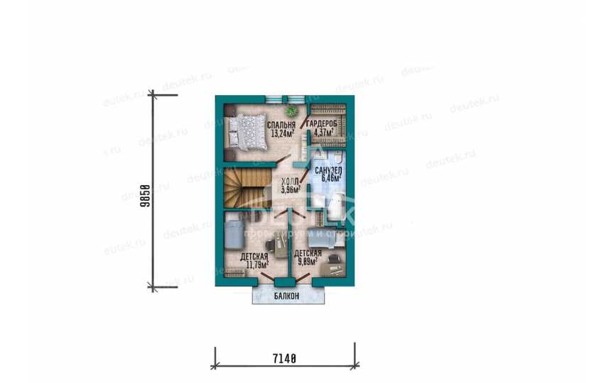  Проект дома площадью 111 м² с мансардой — 3 спальни, кабинет, терраса и балкон - LK-552