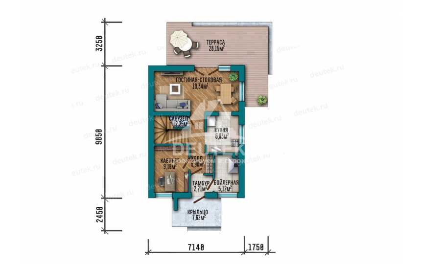  Проект дома площадью 111 м² с мансардой — 3 спальни, кабинет, терраса и балкон - LK-552