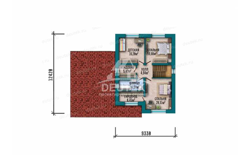  Проект двухэтажного дома площадью 214 м² — 3 спальни, гостевая-кабинет, гараж 48 м² и терраса - LK-555