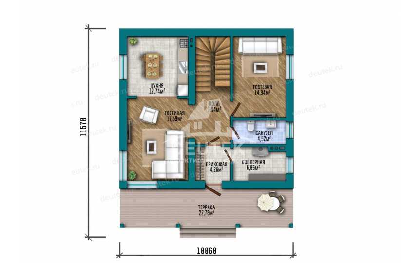 Проект двухэтажного дома площадью 158 м² — 4 спальни, терраса 22,78 м² и односкатная крыша - LK-560