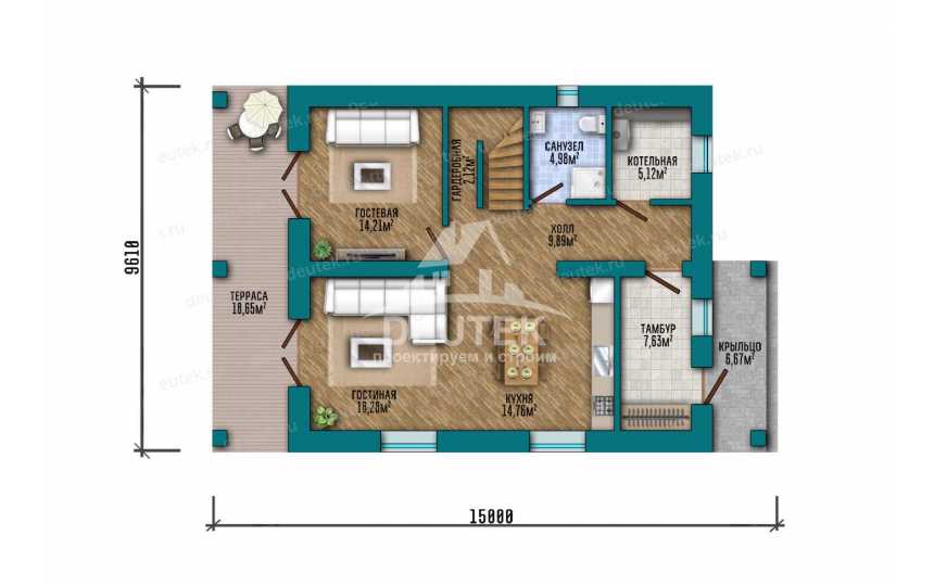 Двухэтажный дом 174,6 м² с 4 спальнями, кабинетом и крытой террасой - LK-564